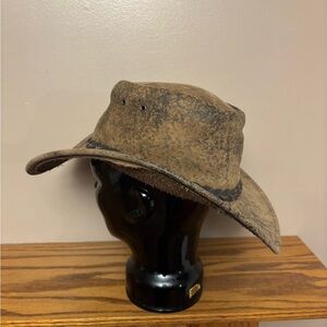 Vintage Brown Distressed Leather Jacaru Australia Cowboy Hat